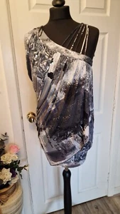 Evie size 8 strappy one shoulder top with sequin detail in grey - Picture 1 of 11