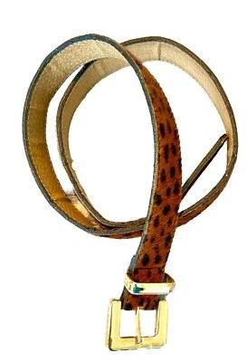 EXPRESS CHEETAH PRINT HAIR-ON-HIDE BELT, GOLD BUCKLE, LEATHER LINED, MED 27-31 - Image 1 of 4