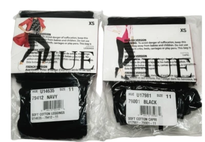 2 pares de leggings femininas HUE de algodão macio XS pretas Capri e leggings marinhas - Imagem 1 de 4