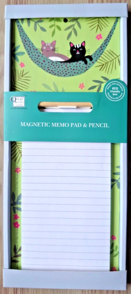 Memo Pad & Pencil - Cats In Hammock - Magnetic 29 x 11 x 1cms(Boxed/Lined Paper) - Image 1 of 1