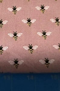 Tina Scrap BUMBLE BEES BUZZ Honey small tiny Pink little FABRIC 9"x21" COTTON - Picture 1 of 2