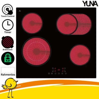 Kochfeld 60cm Glaskeramik Autark 4 Zonen Zweikreiszone Bräterzone Einbaukochfeld