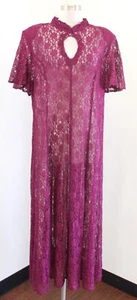 Vtg 90s Sheer Burgundy Lace Mandarin Collar Keyhole Dress Size 2X ? 22 24 - Picture 1 of 7
