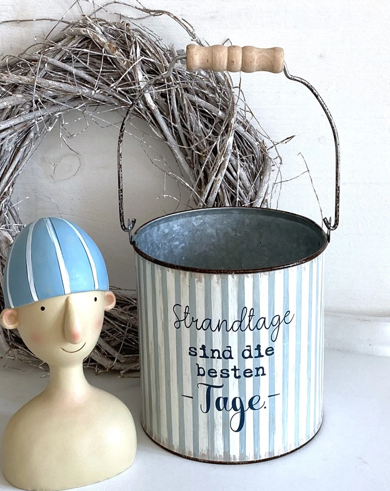 Übertopf  Eimer m. Henkel Maritim *Strandtage sind die besten Tage * Rund  Blau - Bild 1 von 1