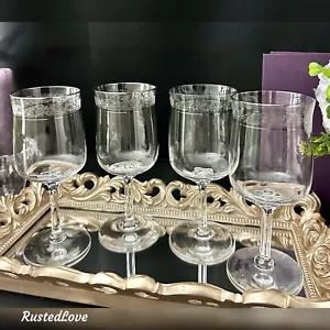 Wine Glasses Lenox Moonspun Platinum Vintage Trim Etched Rim Glassware Set - 4 - Picture 1 of 12