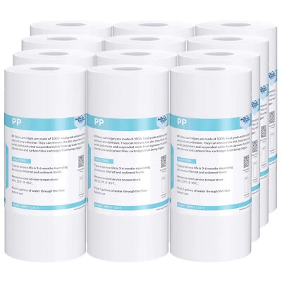Paquete de 12 cartuchos de filtro de agua de sedimentos azules grandes de 10"x4,5" de 5 micras para toda la casa Foto 1 de 4