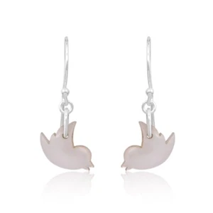 Mother of Pearl MOP Flying Bird Charm 925 Sterling Silver Dangle Hook Earrings - Picture 1 of 9