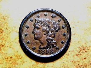 United States High Grade AU 1853 Large Cent Copper Penny M16 - Picture 1 of 2