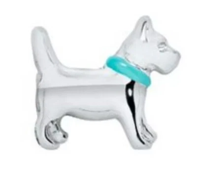 Auténtico Origami Búho PLATA NIÑO PERRO CON CUELLO AZUL Esmalte Flotante Dije Foto 1 de 3