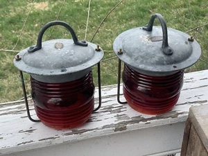 Antique Wilcox Crittenden & Co. Pair Of Ship Lanterns W/ N.M.L.CO. Lens (12D) - Picture 1 of 14