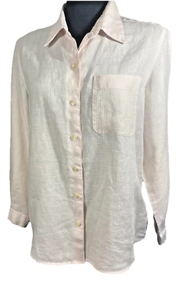 Liz Claiborne LizSport 100% 爱尔兰亚麻小号中号衬衫上衣纽扣口袋 — 第 1/4 张图片