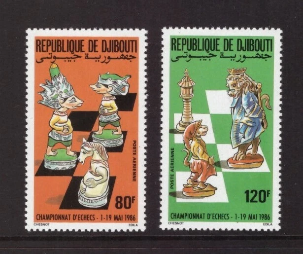 Juego de estampillas del campeonato de ajedrez de Djibouti 1986 sin montar o nunca montadas como nuevas Foto 1 de 1