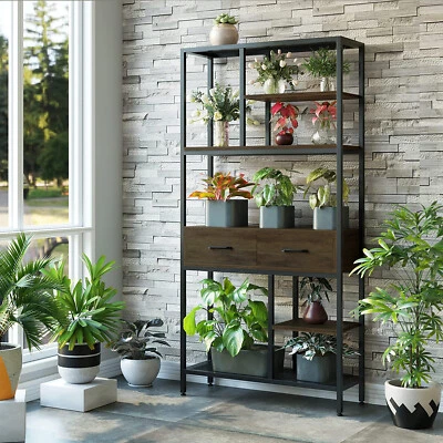 Heavy Duty Metal Bookcase Book Shelves Plant Stand Holder Kitchen Tableware Rack - image 1 of 4