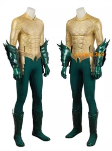 NEW Aquaman Men Suit Arthur Curry Outfit Gold Jumpsuit Halloween Cosplay Costume - Picture 1 of 19