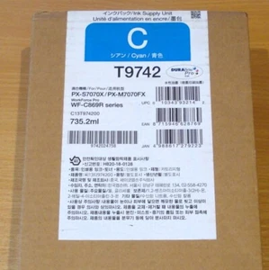 GENUINE EPSON T9742 Cyan cartridge ORIGINAL WF-C869R ink supply unit dated 2026 - Picture 1 of 3