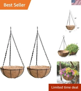 Durable Metal Plant Baskets with Hanging Chain - Set of 2 for Flowers - Picture 1 of 9