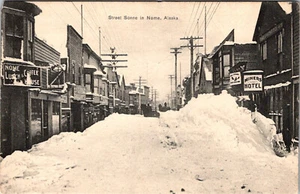 NOME ALASKA WINTER SNOW STREET SCENE OLD POSTCARD - Picture 1 of 2