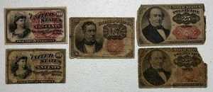5 U.S. Fractional Currency Notes – 10¢ & 25¢ Civil War Era 1863–1874 Lot - Picture 1 of 16