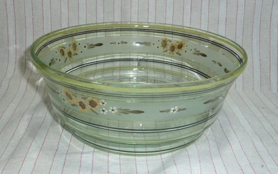 Mundgeblasene Glasschüssel mit Bemalung zartgrün 21 x 8 cm Waldglas - Bild 1 von 4