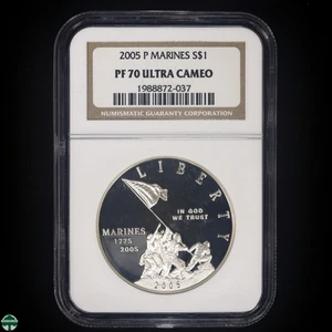 2005-P Marine Corps Commemorative Dollar Proof NGC PF 70 ULTRA CAMEO - Picture 1 of 2