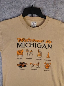 VTG Alore Michigan Construction T-shirt Light Brown Mens L FUNNY Single Stitch - Picture 1 of 15