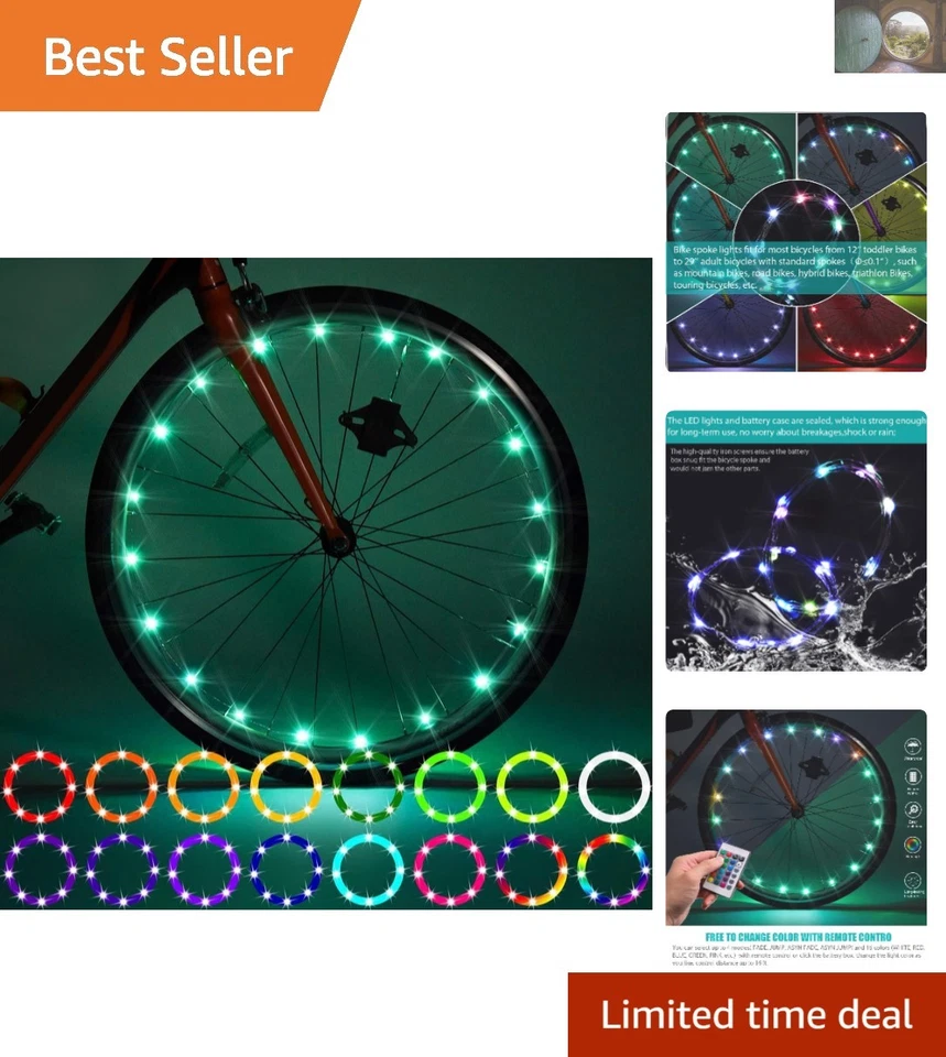 Waybelive 2 Pack LED Bike Wheel Light 16 Color With Remote Control Multicolor