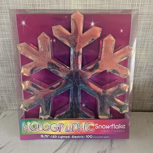 Holographic Snowflake Indoor Outdoor 15.75" LED Lighted Electric 100 Cool Lights - Picture 1 of 4