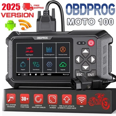 OBDPROG MOTO 100 Motorcycle OBD2 Scanner All System Diagnostic Tool US Readers - Image 1 of 4