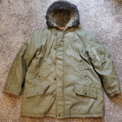 VTG SEARS SPORTSWEAR Green Snorkel Faux Fur Hooded Parka Jacket Coat Sz XXL/50 - Image 1 of 4