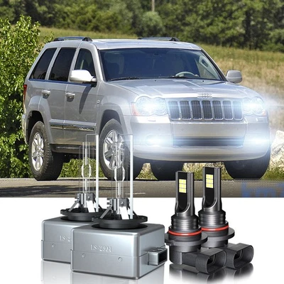 For Jeep Grand Cherokee 2008-2013 LED Xenon Headlight Hi/Lo+Fog Light Bulbs 4pcs - Image 1 of 4