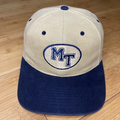 Vintage MTSU middle Tennessee State Blue Raiders Khaki Beige Navy Strapback Hat - Image 1 of 4