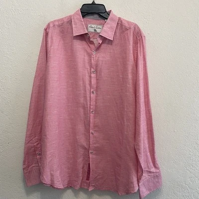 Mens Robert Graham Brixton Shirt LS Flip Cuffs Linen/Cotton Button Up 2XL Pink - Image 1 of 4