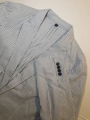 J.Crew Mens 36 Thompson Seersucker Suit Jacket Blazer Blue White Striped Cotton - Image 1 of 4