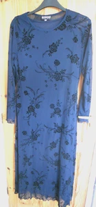 MORGAN NAVY BLUE & BLACK FLORAL PATTERNED MIDI DRESS 10/12 UNDERLAYER - Picture 1 of 3
