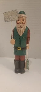 Woodsman Fisherman Hand Carved Figurine Statue Holding Two Fish Santa Claus 7" H - Picture 1 of 6