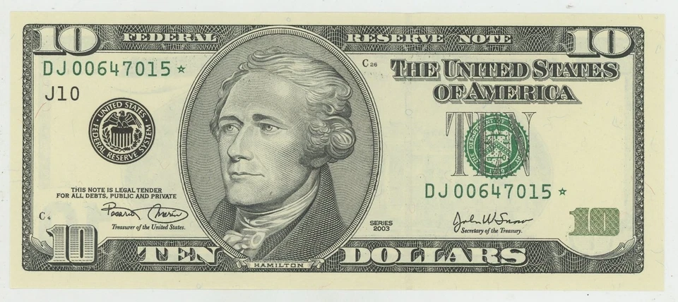 2003 Star Note $10 FRN #DJ00647015☆ UNC - Image 1 of 2