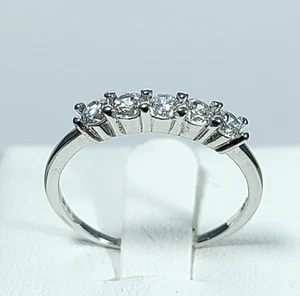 ANELLO  ARGENTO  925  DONNA  VERETTA RIVIERA ELEGANTE BIANCO 5 ZIRCONI BRILLANTI - Foto 1 di 12