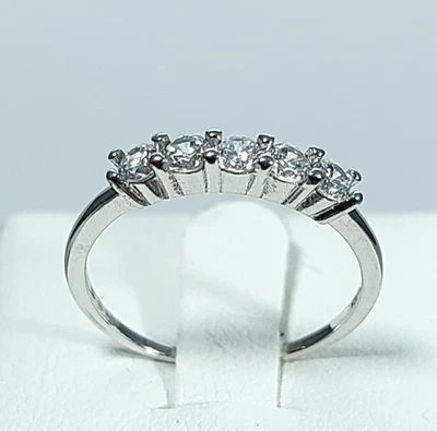 ANELLO  ARGENTO  925  DONNA  VERETTA RIVIERA ELEGANTE BIANCO 5 ZIRCONI BRILLANTI - Immagine 1 di 4