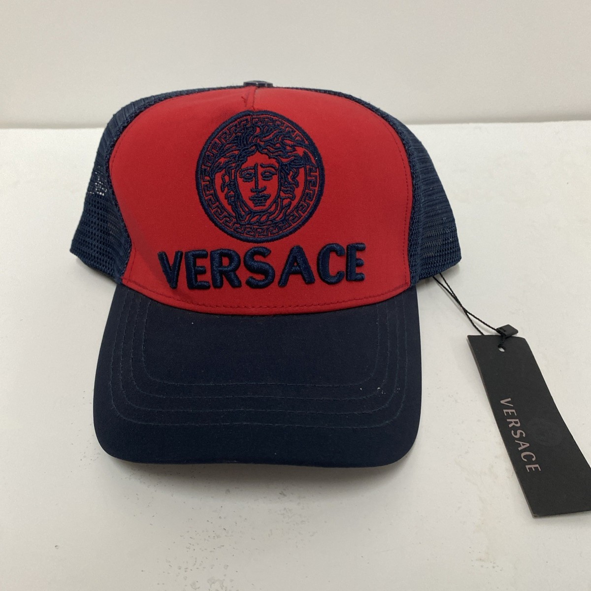 Versace★素敵！Red V Logo Print Black Baseball Cap Versace Red V Logo Print Black Baseball Cap Hat size 57 | eBay