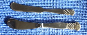 2 Butter Spreaders Knives Grenada Old Newbury Hand Wrought ONC Sterling Silver - Picture 1 of 8