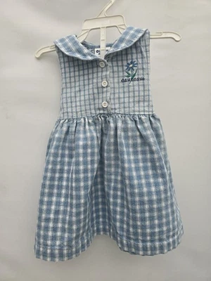 Vintage OshKosh B'gosh Dress Blue Gingham Sleeveless 2T Embroidered Flower - Image 1 of 4