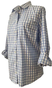 Blusa camisa con botones Talbots para mujer clásica a cuadros guinga azul blanco talla XL - Imagen 1 de 7
