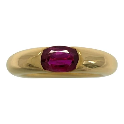 Vintage Cartier Pink Red Ruby Oval Cut 18k Yellow Gold Solitaire Ellipse Ring 50 — 第 1/4 张图片