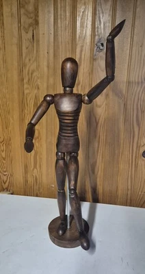 Mannequin d’artiste ancien en bois articulé  h54 cm buste mobile - Photo 1/4