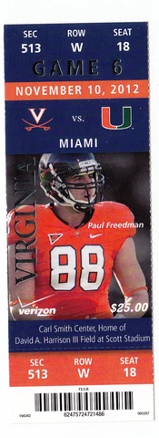 2012 VIRGINIA CAVALIERS VS MIAMI HURRICANES FOOTBALL TICKET STUB 11/10/13 Cover