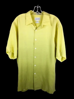 Mens NWT ALFANI 100% silk Ombre Loose fit s/s Button front shirt Citron VTG - Image 1 of 4