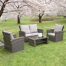 Rattan Garden Spring Furniture Small Coffee Table 4 Seater Chair Light Grey Set