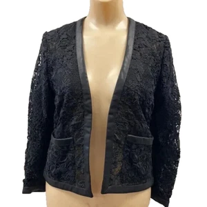 The Kooples floral lace open front sweater jacket XS black Sz 34 topper sheer - Picture 1 of 12