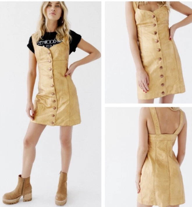 People Size 4 Goldie Mini 100 Real Leather Dress Button up Aline