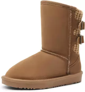 Girls Boys Winter Boots Faux Fur Lined Mid Calf Kids Snow Tall Shoes Fuzzychic K - Picture 1 of 7